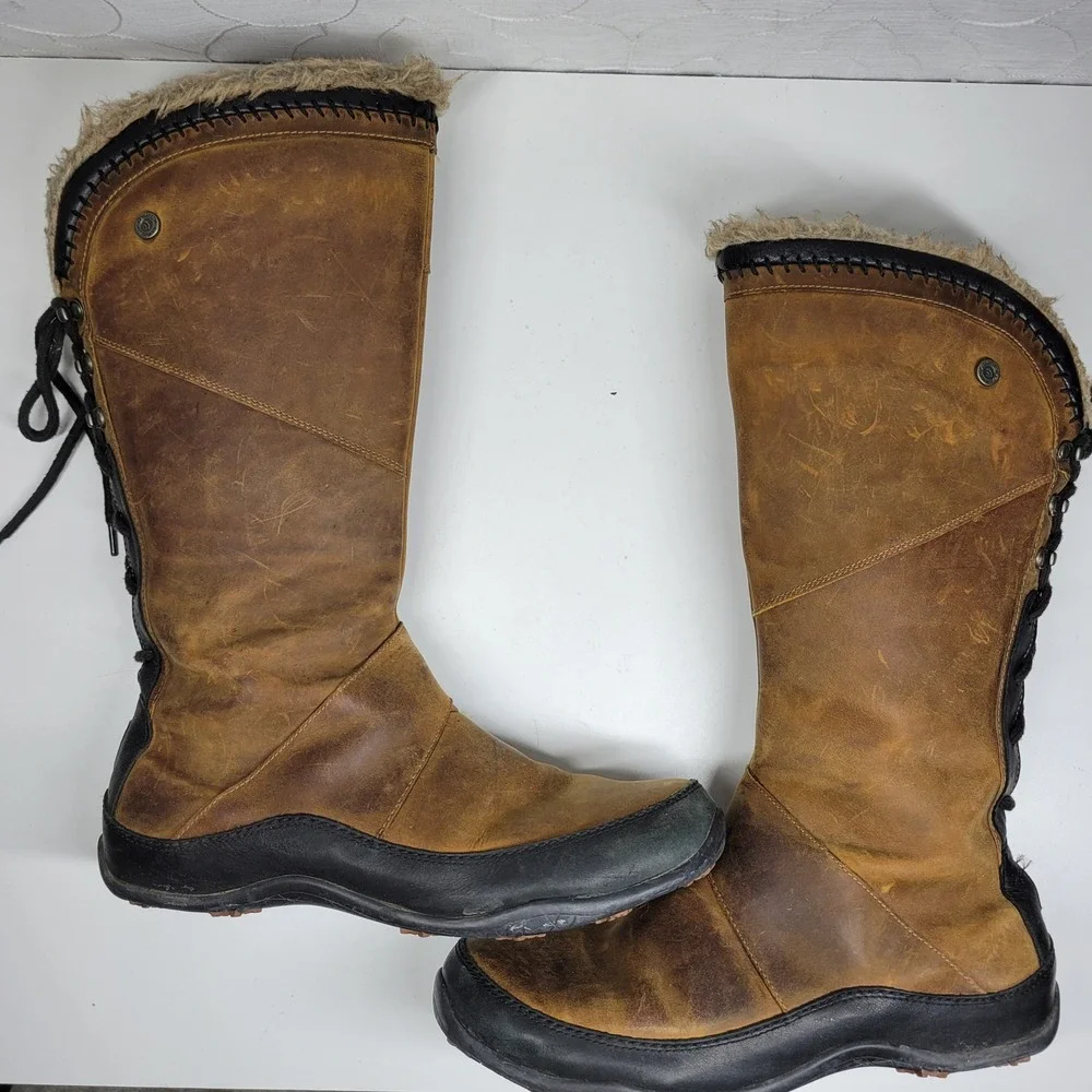 The North Face Janey II Luxe Boots Womens 10 Brown Leather PrimaLoft Fur Trim
